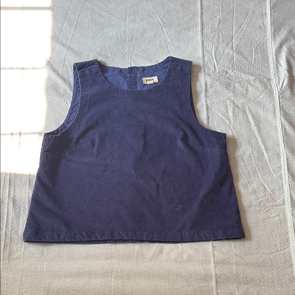 Pact ink blue corduroy button back tank